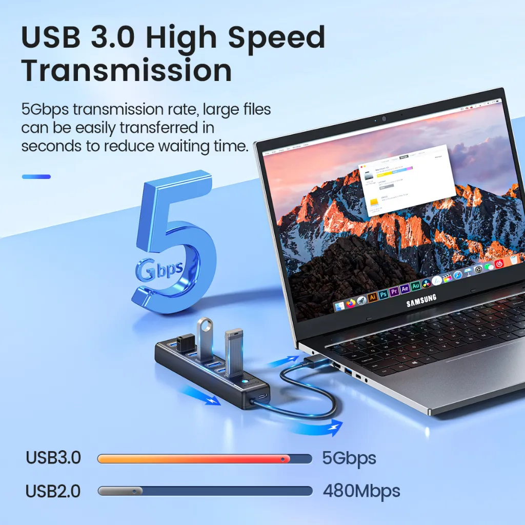 Ảnh Orico USB 3.0 HUBs Bộ chia HUB đa tốc độ cao 7 cổng Thiết bị sạc máy tính mở rộng (PW7U) 3