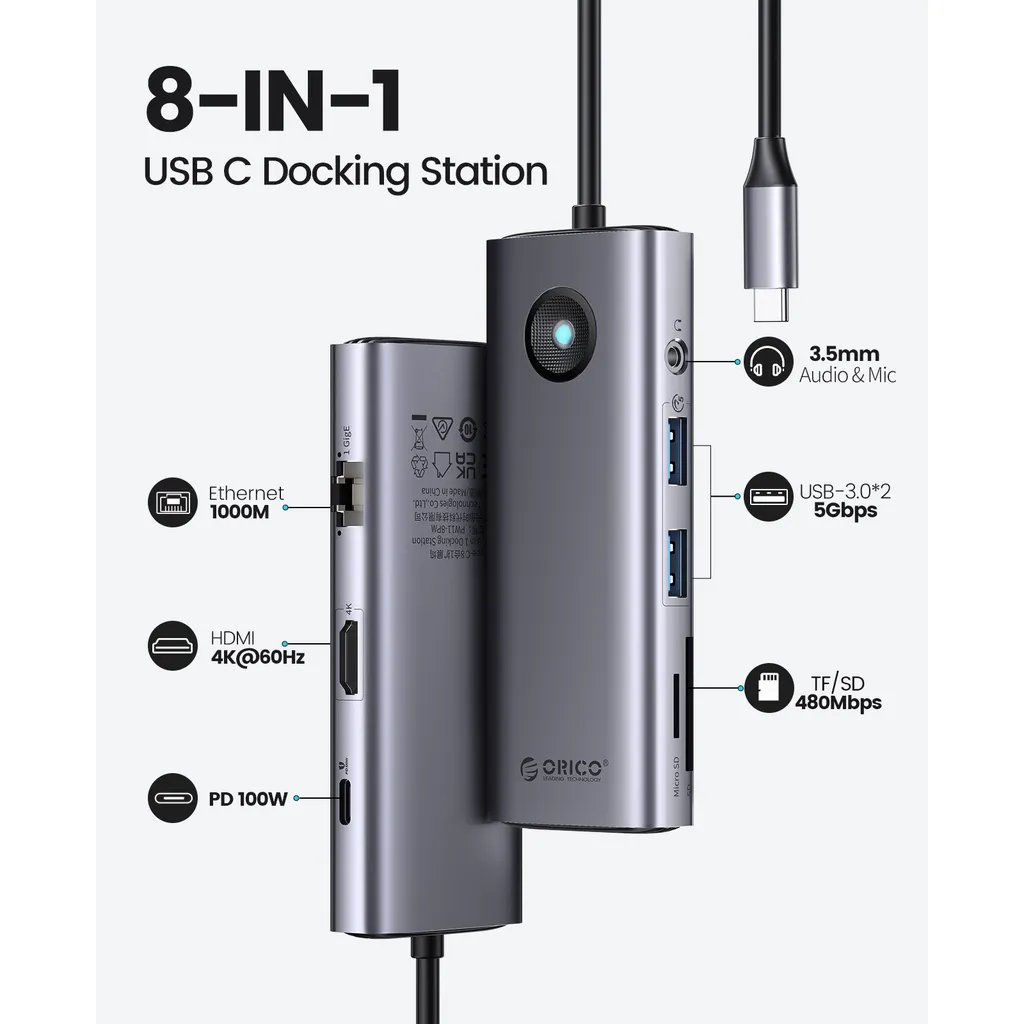 Ảnh Orico USB C HUB Dock Station 4K Type C HDMI RJ45 USB 3.0 Adapter Cho MacBook Pro Air iPad M1 (PW11) 2