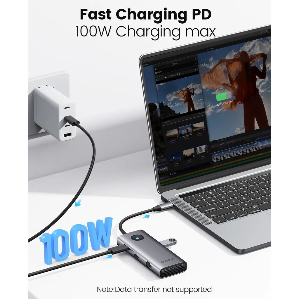Ảnh Orico USB C HUB Dock Station 4K Type C HDMI RJ45 USB 3.0 Adapter Cho MacBook Pro Air iPad M1 (PW11) 4