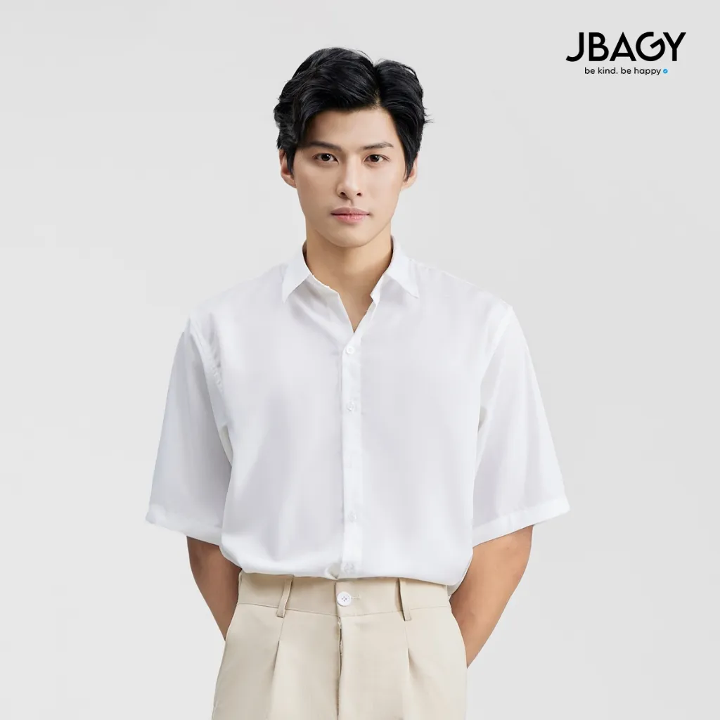 Ảnh Outlet | Áo sơ mi cộc tay nam JBAGY, vải lụa trắng cao cấp phù hợp cho học sinh sinh viên đi học đi làm - JS02 1