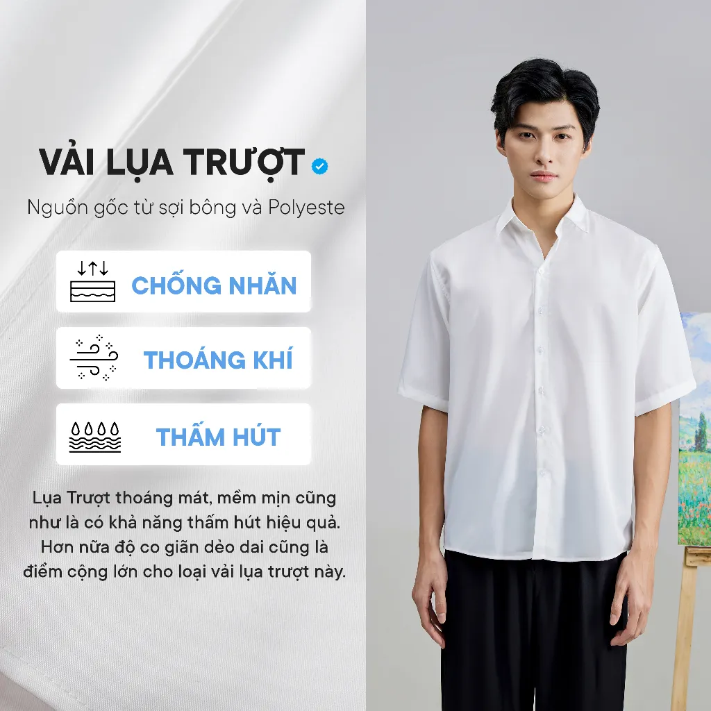 Ảnh Outlet | Áo sơ mi cộc tay nam JBAGY, vải lụa trắng cao cấp phù hợp cho học sinh sinh viên đi học đi làm - JS02 2