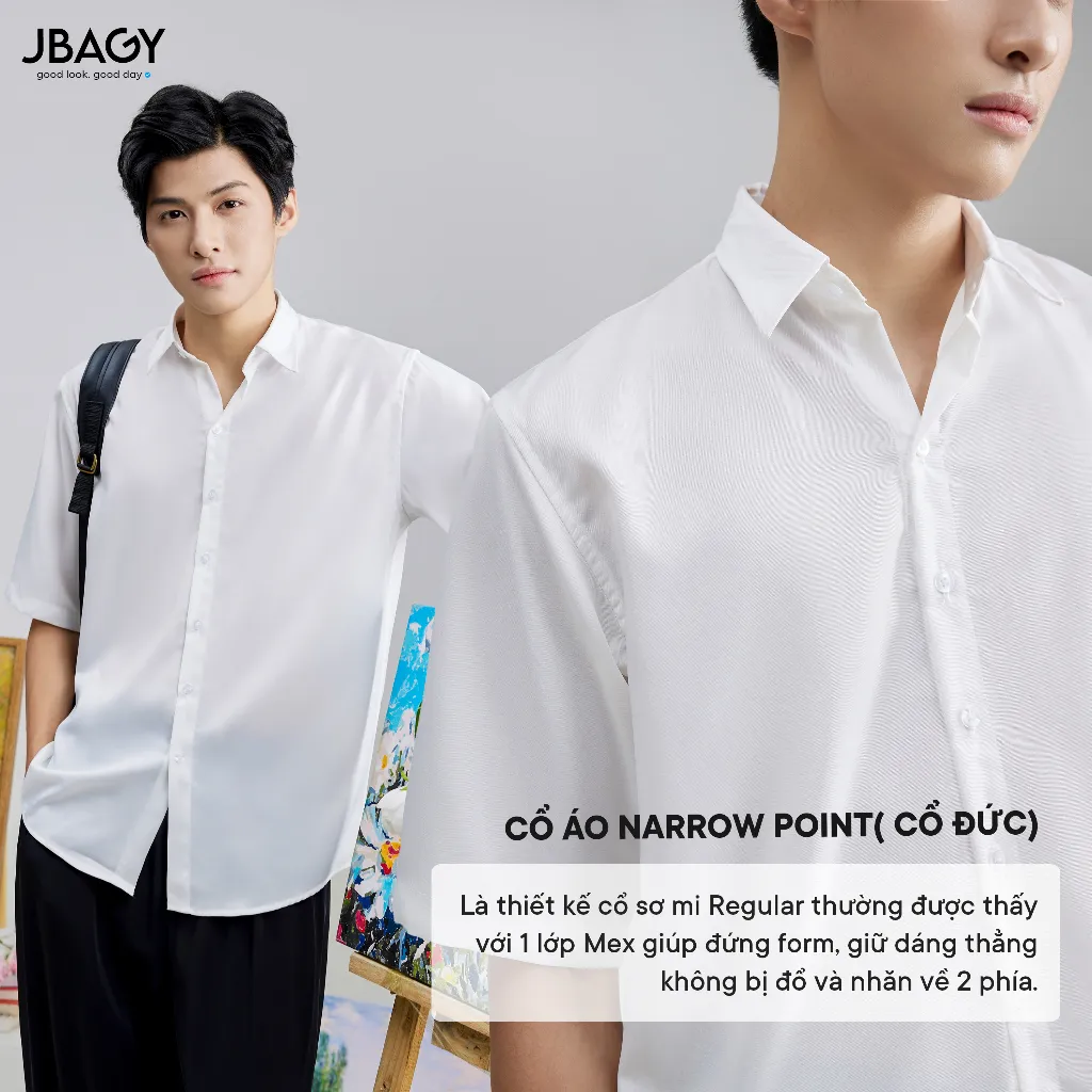 Ảnh Outlet | Áo sơ mi cộc tay nam JBAGY, vải lụa trắng cao cấp phù hợp cho học sinh sinh viên đi học đi làm - JS02 3