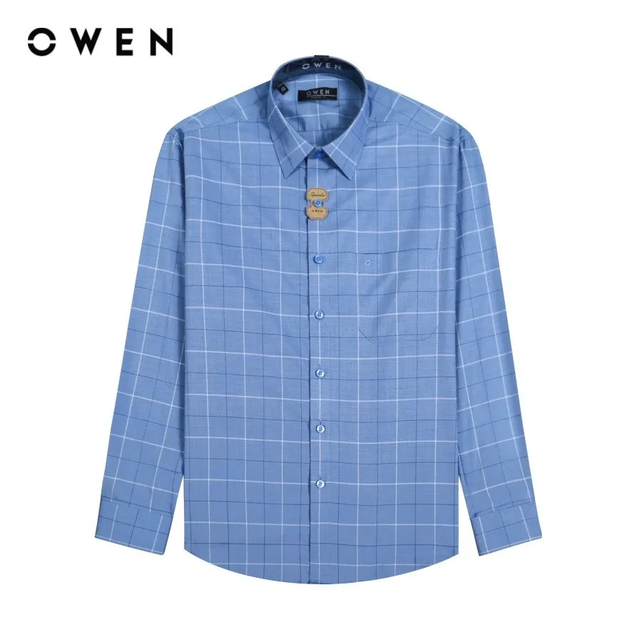 Ảnh OWEN - Áo sơ mi dài tay Regular Fit AR230206DT màu Xanh chất liệu Bamboo 1