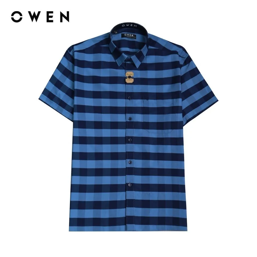 Ảnh OWEN - Áo sơ mi ngắn tay Body Fit AB230032NT màu Navy chất liệu Bamboo 1