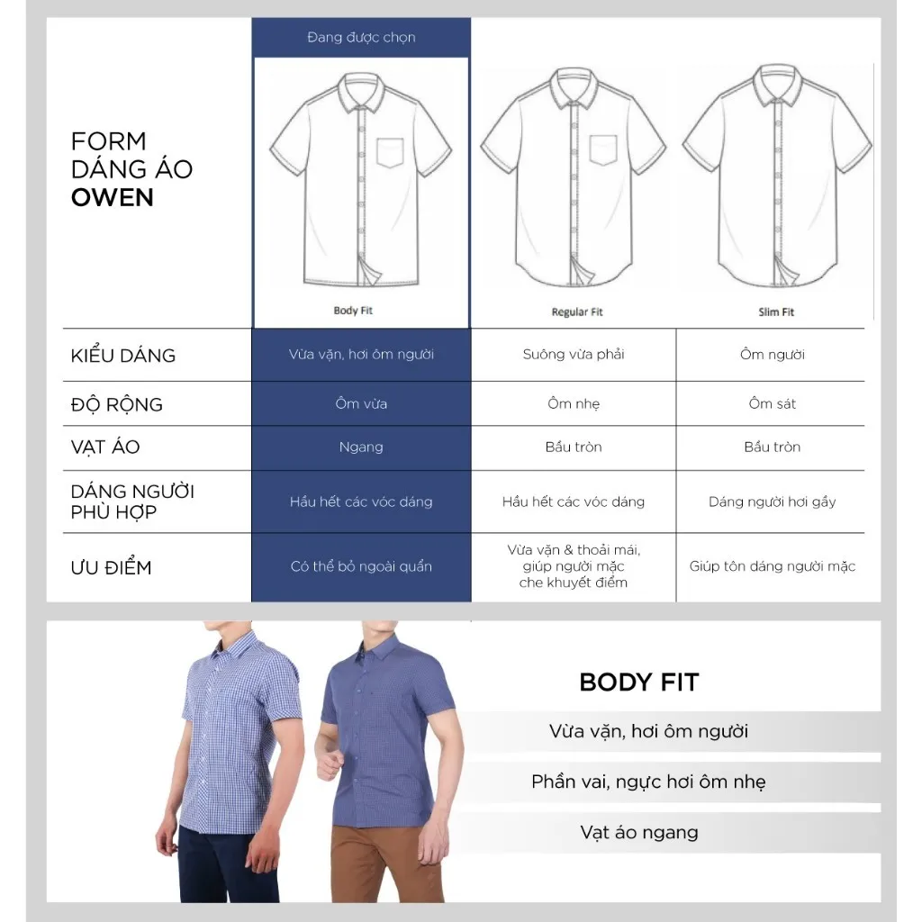 Ảnh OWEN - Áo sơ mi ngắn tay Body Fit AB230032NT màu Navy chất liệu Bamboo 4