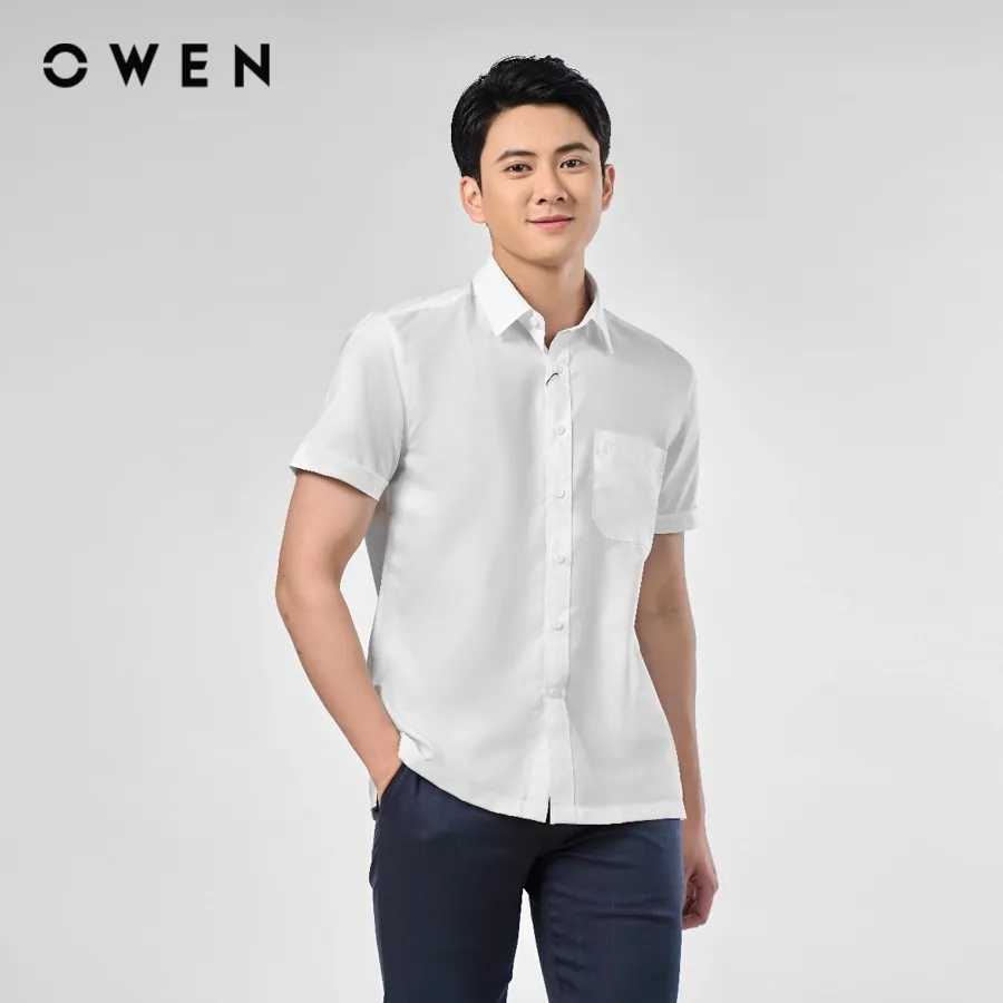 Ảnh OWEN - Áo sơ mi ngắn tay Body Fit AB240319NT màu Trắng chất liệu Polyester -Spandex 1