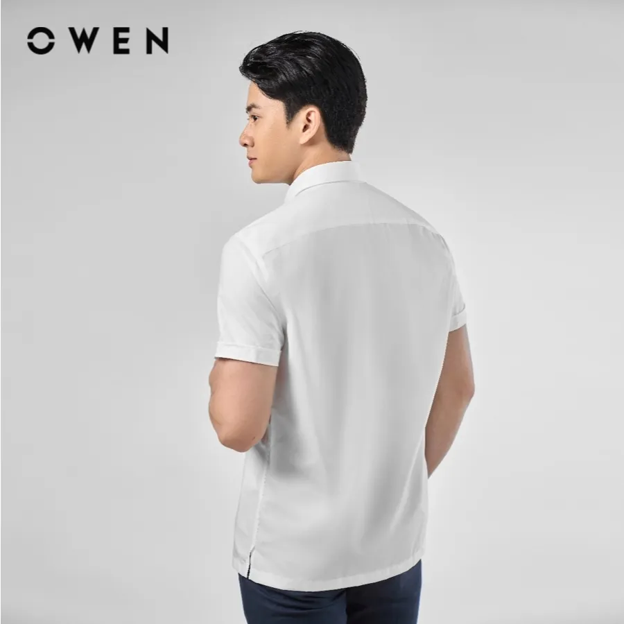 Ảnh OWEN - Áo sơ mi ngắn tay Body Fit AB240319NT màu Trắng chất liệu Polyester -Spandex 3