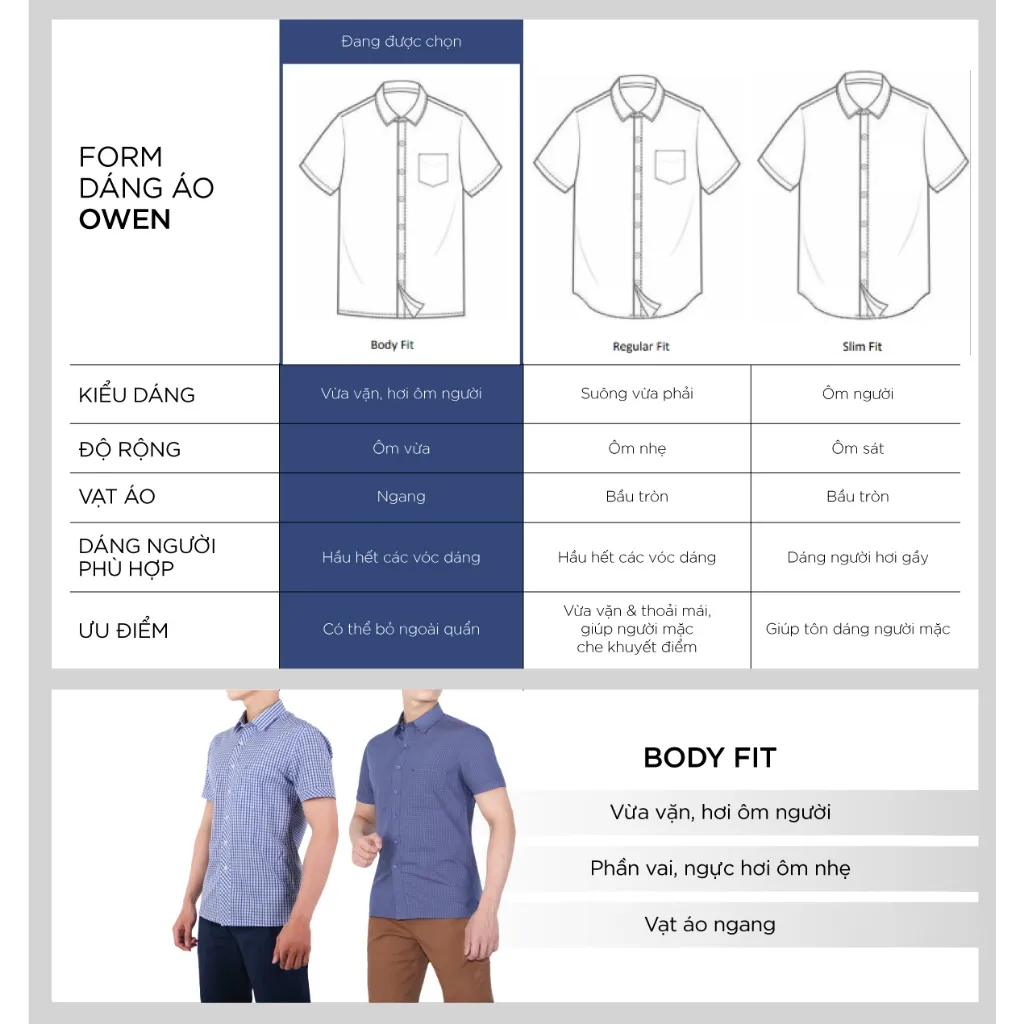 Ảnh OWEN - Áo sơ mi ngắn tay Body Fit AB250064NT màu Xanh dương chất liệu Viscose-Polyester 4
