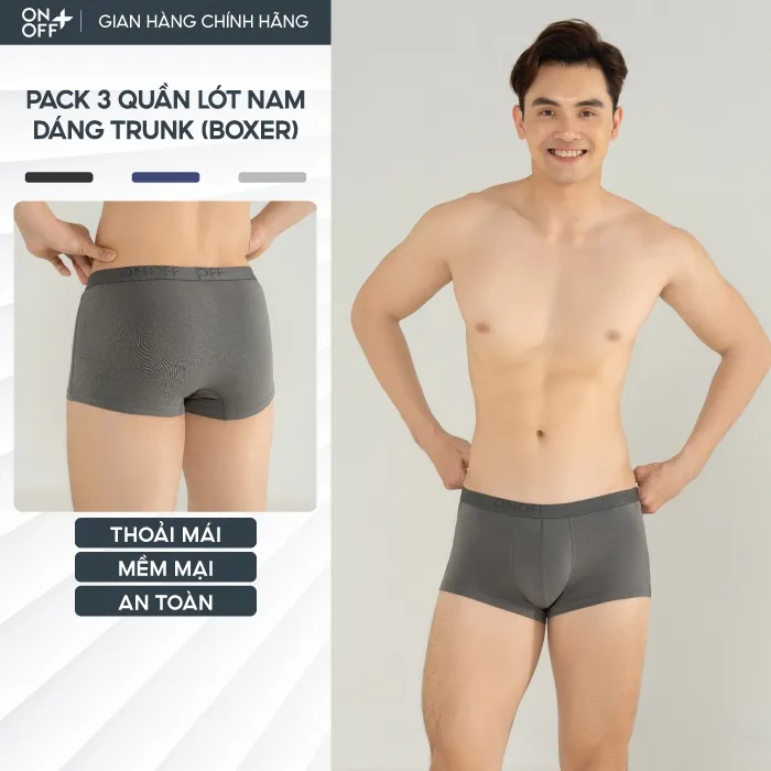 Ảnh Pack tiện lợi 3 quần lót nam ONOFF dáng trunk (boxer) thoáng mát, kháng khuẩn, khử mùi 18UO24A317 1