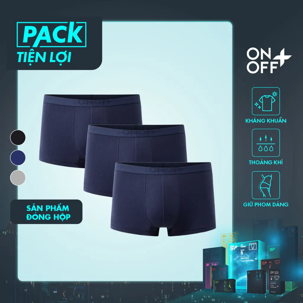 Ảnh Pack tiện lợi 3 quần lót nam ONOFF dáng trunk (boxer) thoáng mát, kháng khuẩn, khử mùi 18UO24A317 2