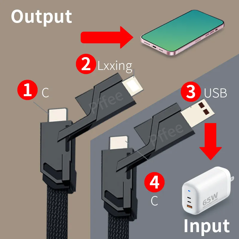 Ảnh Pffee 4in1 100w 65W 6A Cáp USB Loại C Lxxning Kim Loại PD Sạc Nhanh Tất Cả Các Điện Thoại Đa Năng 2