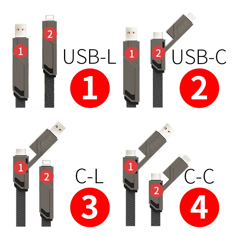Ảnh Pffee 4in1 100w 65W 6A Cáp USB Loại C Lxxning Kim Loại PD Sạc Nhanh Tất Cả Các Điện Thoại Đa Năng 4