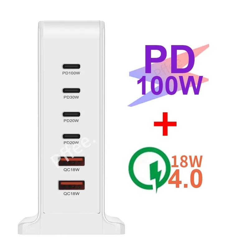 Ảnh Pffee Cốc Sạc Nhanh 6 Cổng usb c gan 3 100w 30w 200w Cho Điện Thoại / Máy Tính Bảng / laptop 1