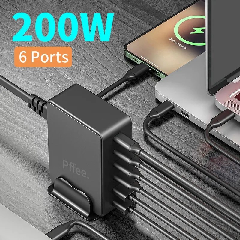 Ảnh Pffee Cốc Sạc Nhanh 6 Cổng usb c gan 3 100w 30w 200w Cho Điện Thoại / Máy Tính Bảng / laptop 2