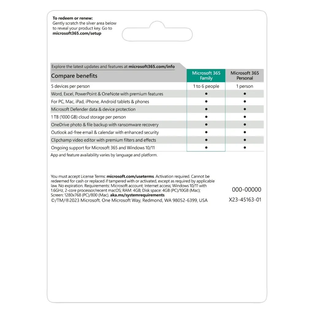 Ảnh Phần mềm Microsoft 365 Family | 12 tháng | Dùng tối đa 6 người| 5 thiết bị/người |Word, Excel, PowerPoint | 1TB Lưu trữ 3