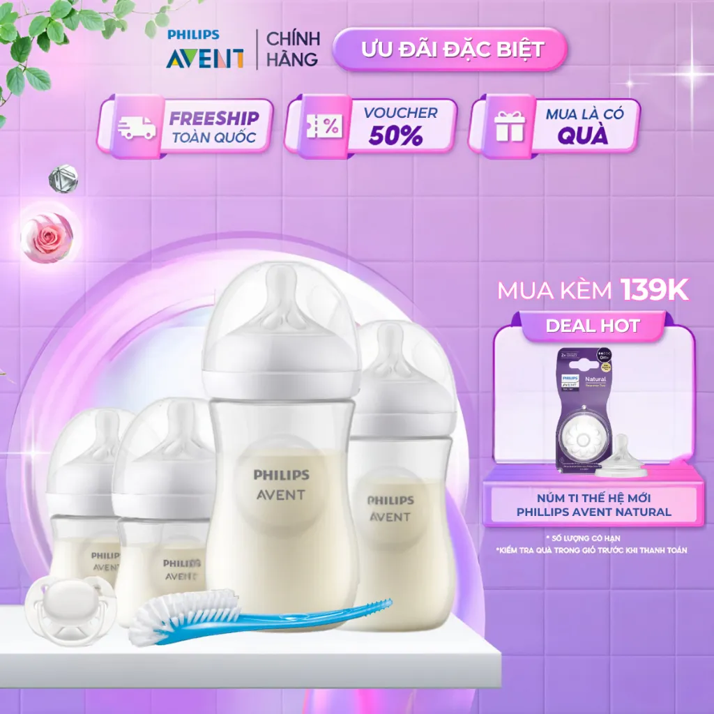 Ảnh Philips Avent Bộ Cọ Bình, Ty Ngậm Và Bình Sữa Thiết Kế Tự Nhiên Mới SCD838/11 1