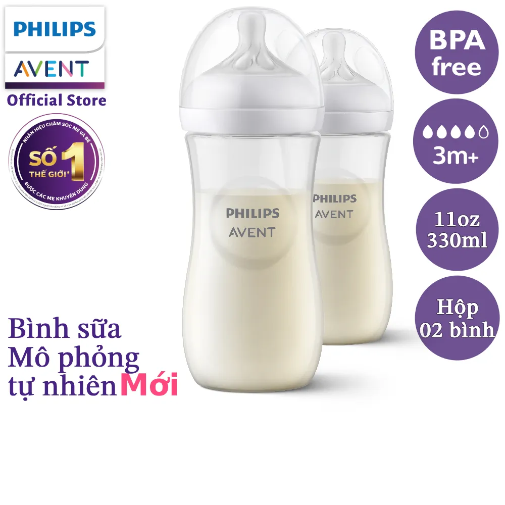 Ảnh Philips Avent Hộp 2 Bình sữa mô phỏng tự nhiên 330ml mới (núm ty phản ứng tự nhiên) SCY906/02 1