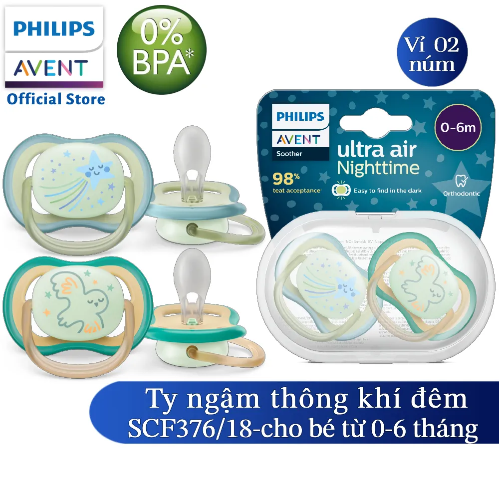 Ảnh Philips Avent núm ty ngậm ban đêm, vỉ đôi SCF376/10 SCF376/18 SCF376/19 SCF376/21 SCF376/13 3