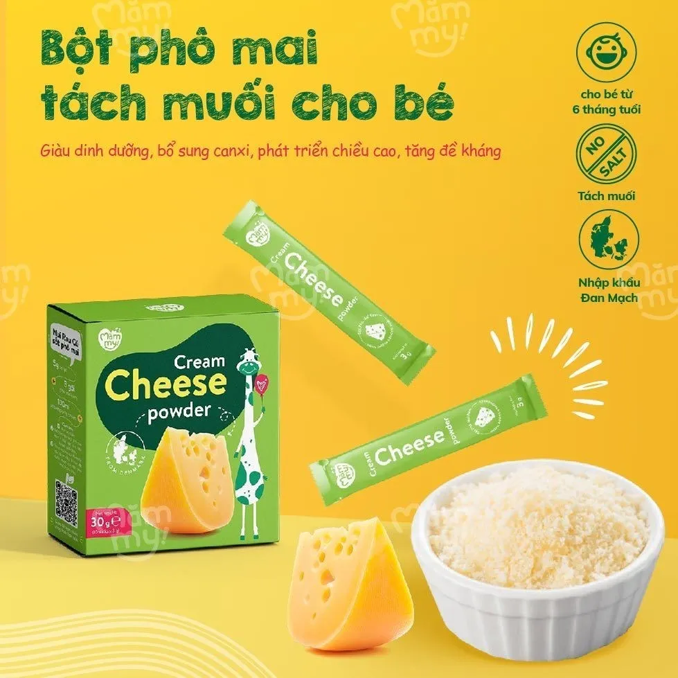 Ảnh Phô mai tách muối Mămmy dạng bột rắc cơm, cháo cho bé ăn dặm, hộp 10 ống (3g/ ống) 2