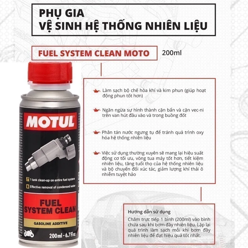 Ảnh Phụ gia vệ sinh hệ thống nhiên liệu xe máy - FUEL SYSTEM CLEAN MOTO 200ml 2