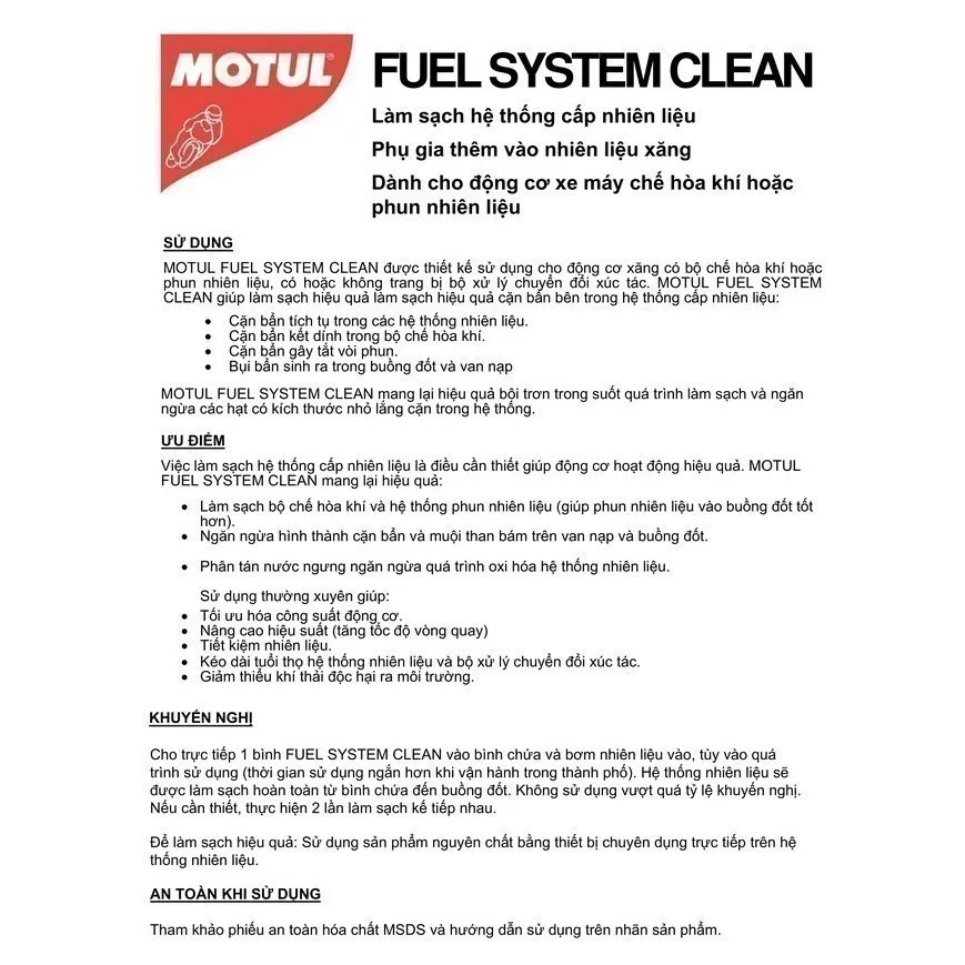 Ảnh Phụ gia vệ sinh hệ thống nhiên liệu xe máy - FUEL SYSTEM CLEAN MOTO 200ml 3
