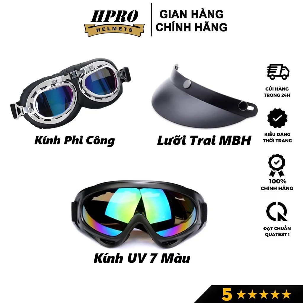 Ảnh Phụ kiện Kính Phi Công kính UV Hpro Helmet gắn mũ bảo hiểm 1/2 và 3/4 đi phượt trang trí mũ chắn gió bảo vệ mắt 2