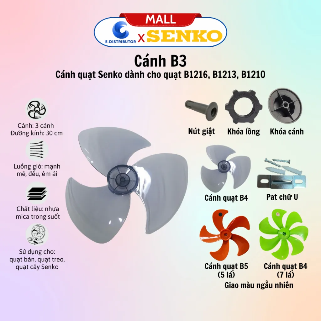 Ảnh Phụ kiện thay thế quạt Senko và cánh quạt 3 cánh Senko B3, B4, B5 - Giao màu ngẫu nhiên - Chính hãng 1