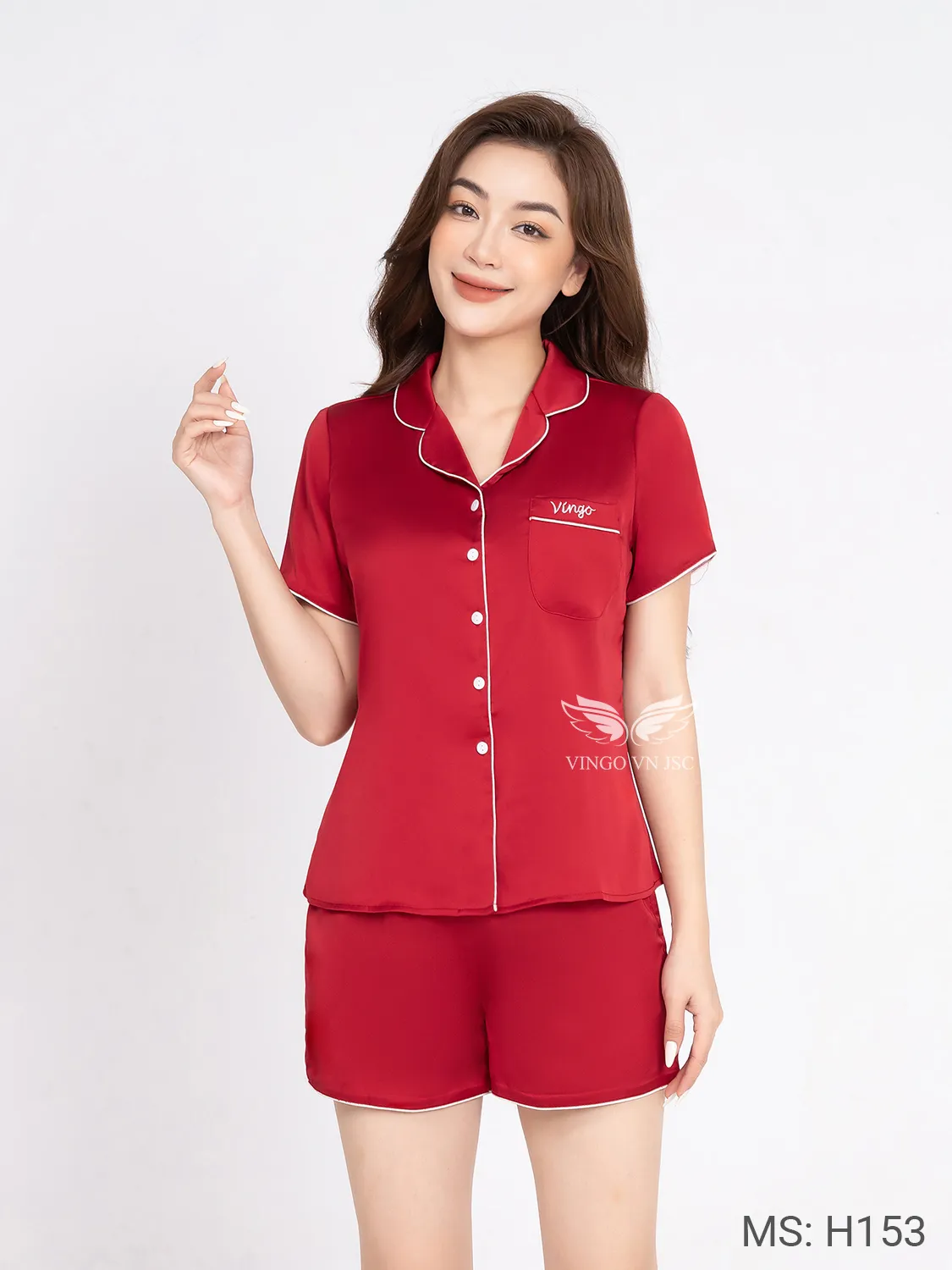 Ảnh Pijama mặc nhà đồ ngủ nữ lụa Pháp VINGO tay ngắn mùa hè H153 VNGO 2