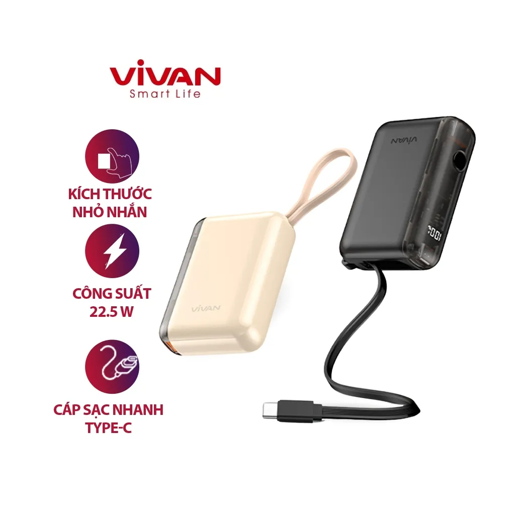 Ảnh Pin dự phòng mini VIVAN VPB-Q10 9600mAh tích hợp cáp 1