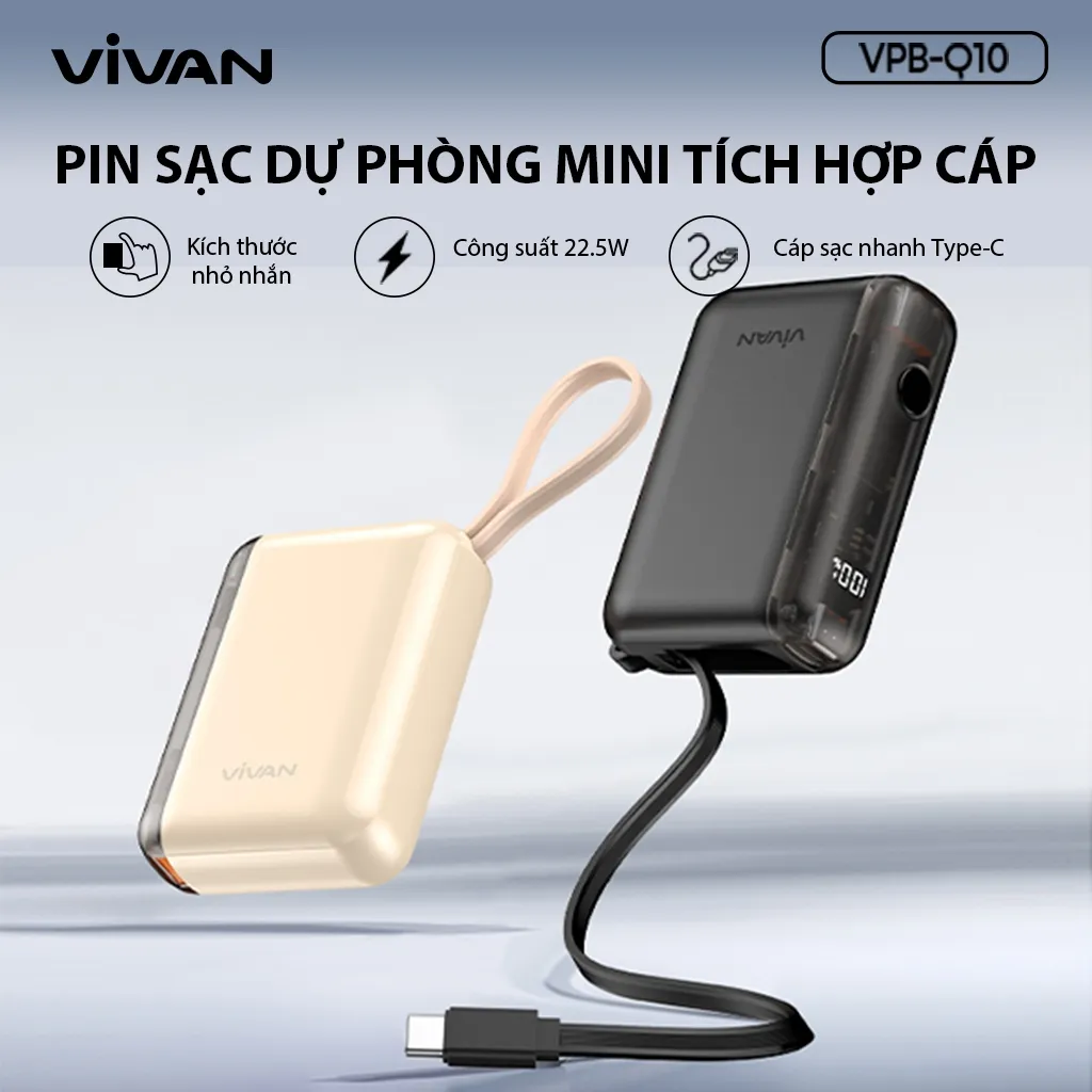 Ảnh Pin dự phòng mini VIVAN VPB-Q10 9600mAh tích hợp cáp 2