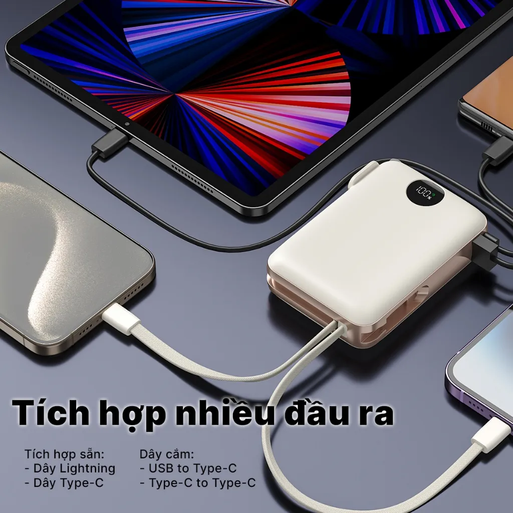 Ảnh Pin dự phòng StarGO Star X1 dung lượng 10000mAh công suất 22.5W tích hợp 2 cáp lighting và type-c 2