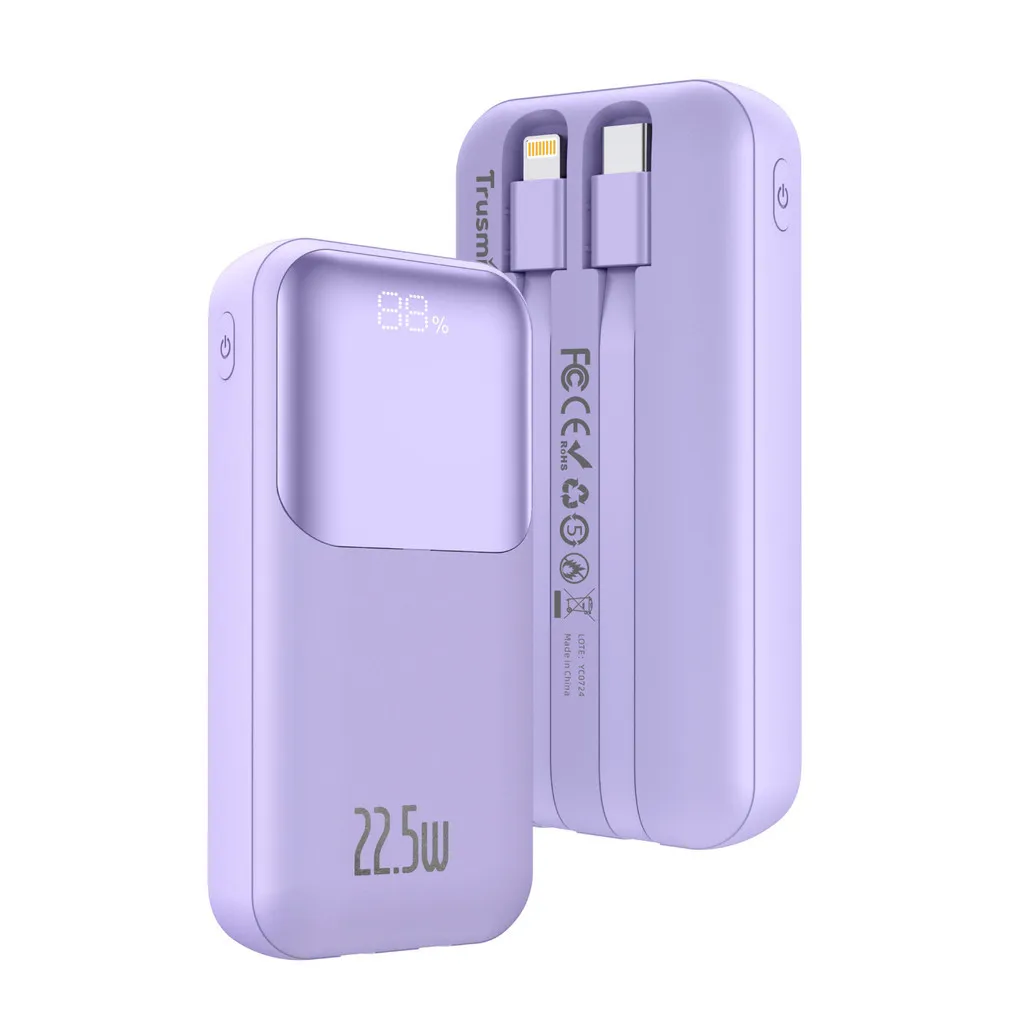 Ảnh Pin Dự phòng Trusmi PD22.5W Ultra MINI DIGITAL With L+C Cable POWER BANK 10000mAh Black/White/Purple 2