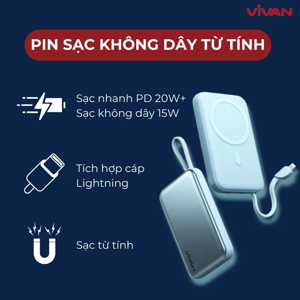 Ảnh Pin dự phòng VIVAN VPB-W11/13/20 10000mAh thông minh không dây sạc nhanh từ tính 15W 2