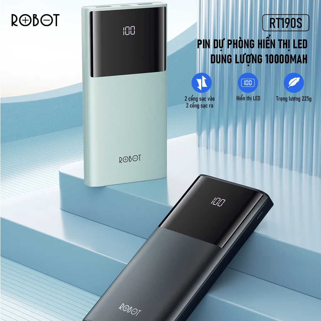 Ảnh Pin Sạc Dự Phòng 10.000mAh ROBOT RT190S 2 Cổng Sạc Vào & 2 Cổng Sạc Ra - Chính Hãng 1