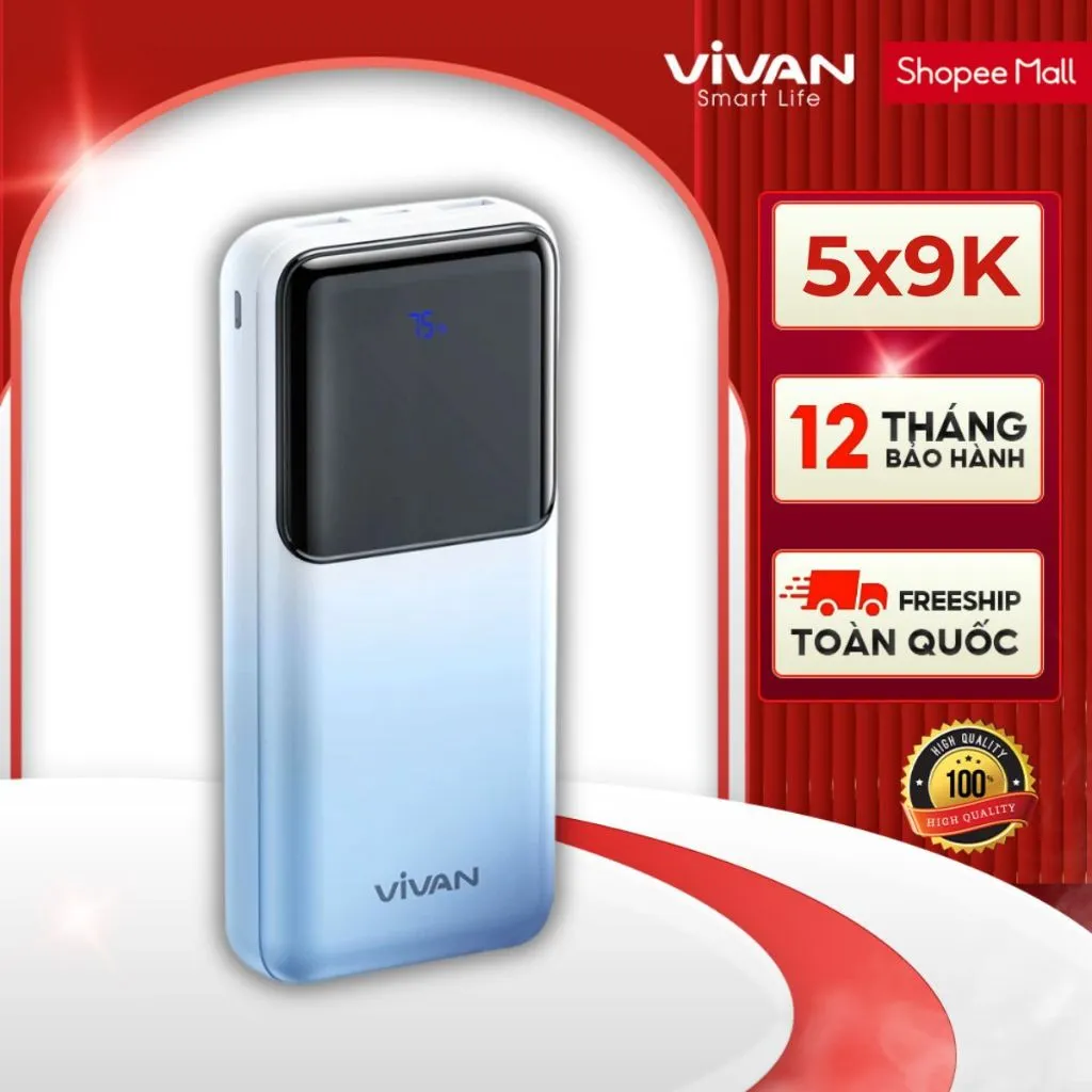 Ảnh Pin Sạc Dự Phòng 20000mAh VIVAN VPB-D20, 3 Cổng Sạc Ra Công Suất 22.5W Màn Hình LED Hiển Thị Pin Hỗ Trợ PD/ QC3.0/ VOOC 1