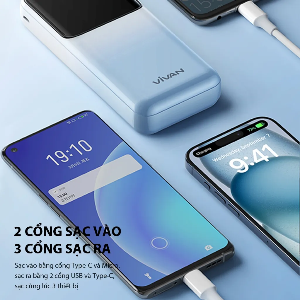 Ảnh Pin Sạc Dự Phòng 20000mAh VIVAN VPB-D20, 3 Cổng Sạc Ra Công Suất 22.5W Màn Hình LED Hiển Thị Pin Hỗ Trợ PD/ QC3.0/ VOOC 3