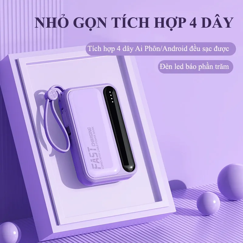 Ảnh Pin Sạc Dự Phòng  20000mAh sạc nhanh pin mini dung lượng lớn có sẵn nhiều dây sạc R08 2