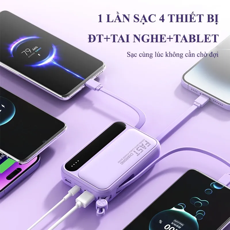 Ảnh Pin Sạc Dự Phòng  20000mAh sạc nhanh pin mini dung lượng lớn có sẵn nhiều dây sạc R08 4