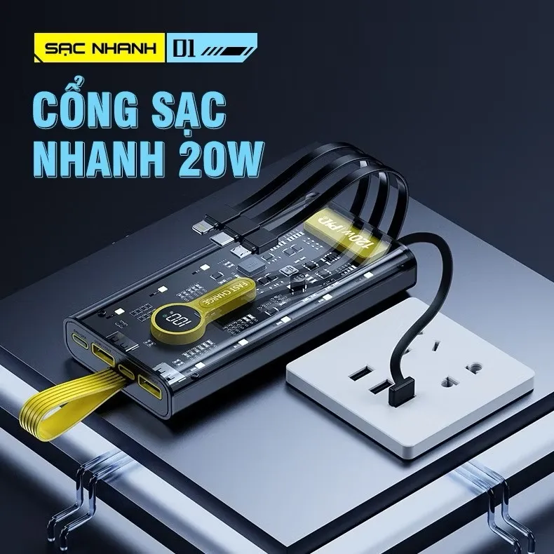 Ảnh Pin Sạc Dự Phòng 30000 50000MAH sạc nhanh PD120W/20W trong suốt tích hợp 4 dây sạc tích hợp đèn led chiếu sáng 2