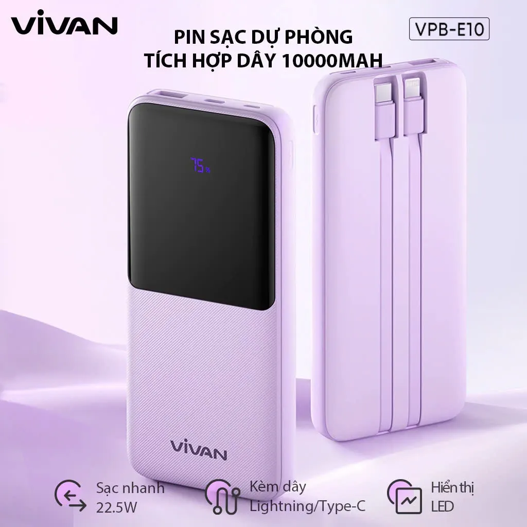 Ảnh Pin Sạc Dự Phòng Chính Hãng 10000mAh VIVAN VPB-M10/ VPB-Q10 20000mAh X10 Sạc Nhanh Chuẩn PD/QC3.0 18W 4