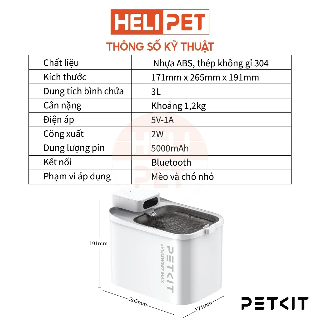 Ảnh [PIN SẠC] Máy Lọc Nước Cho Chó Mèo Dùng Pin PETKIT Eversweet Max - HeLiPet 2