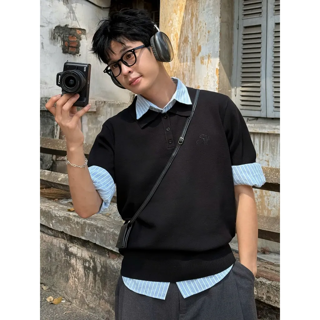 Ảnh Polo Knit SLY Dệt Kim 2 lớp màu Đen 2