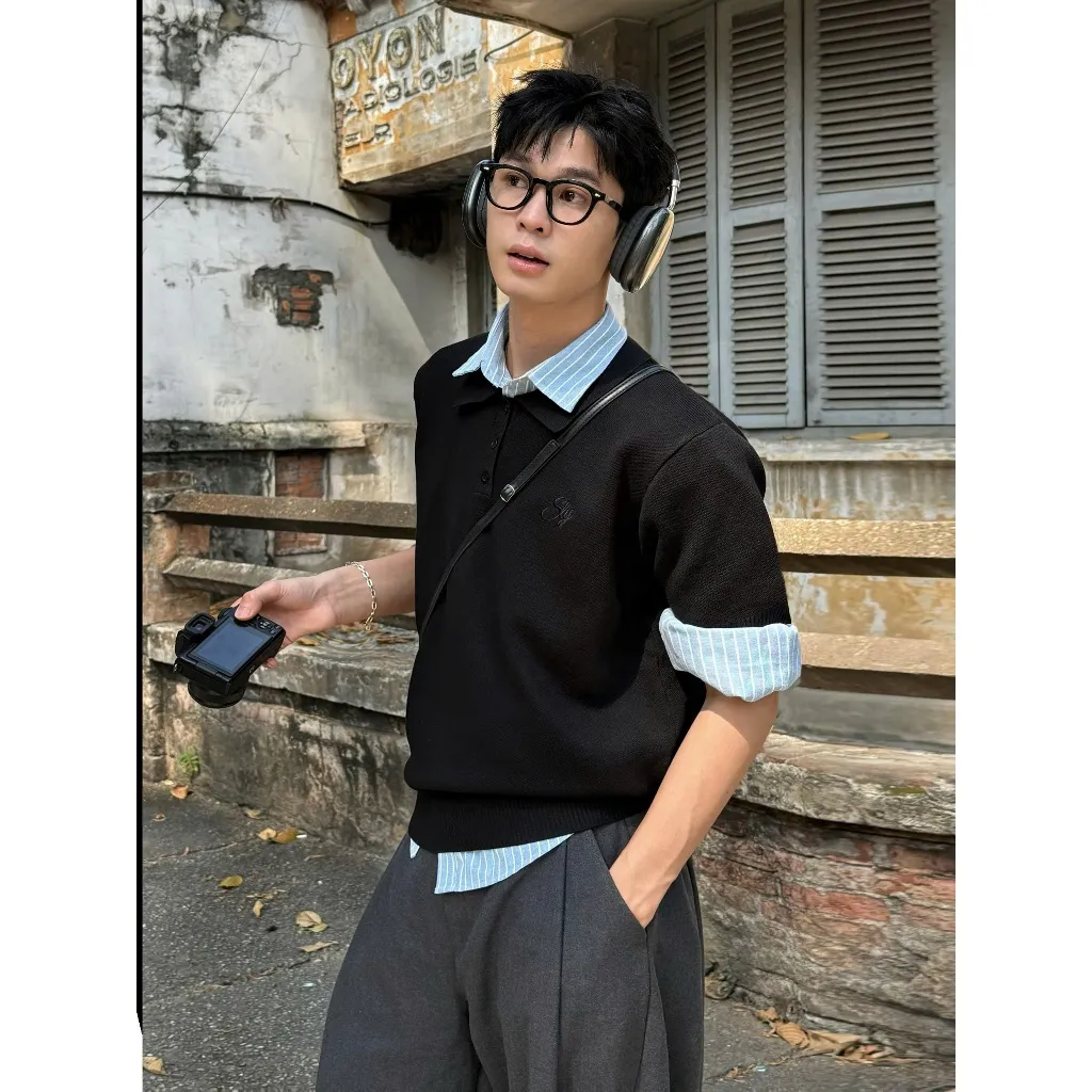 Ảnh Polo Knit SLY Dệt Kim 2 lớp màu Đen 4
