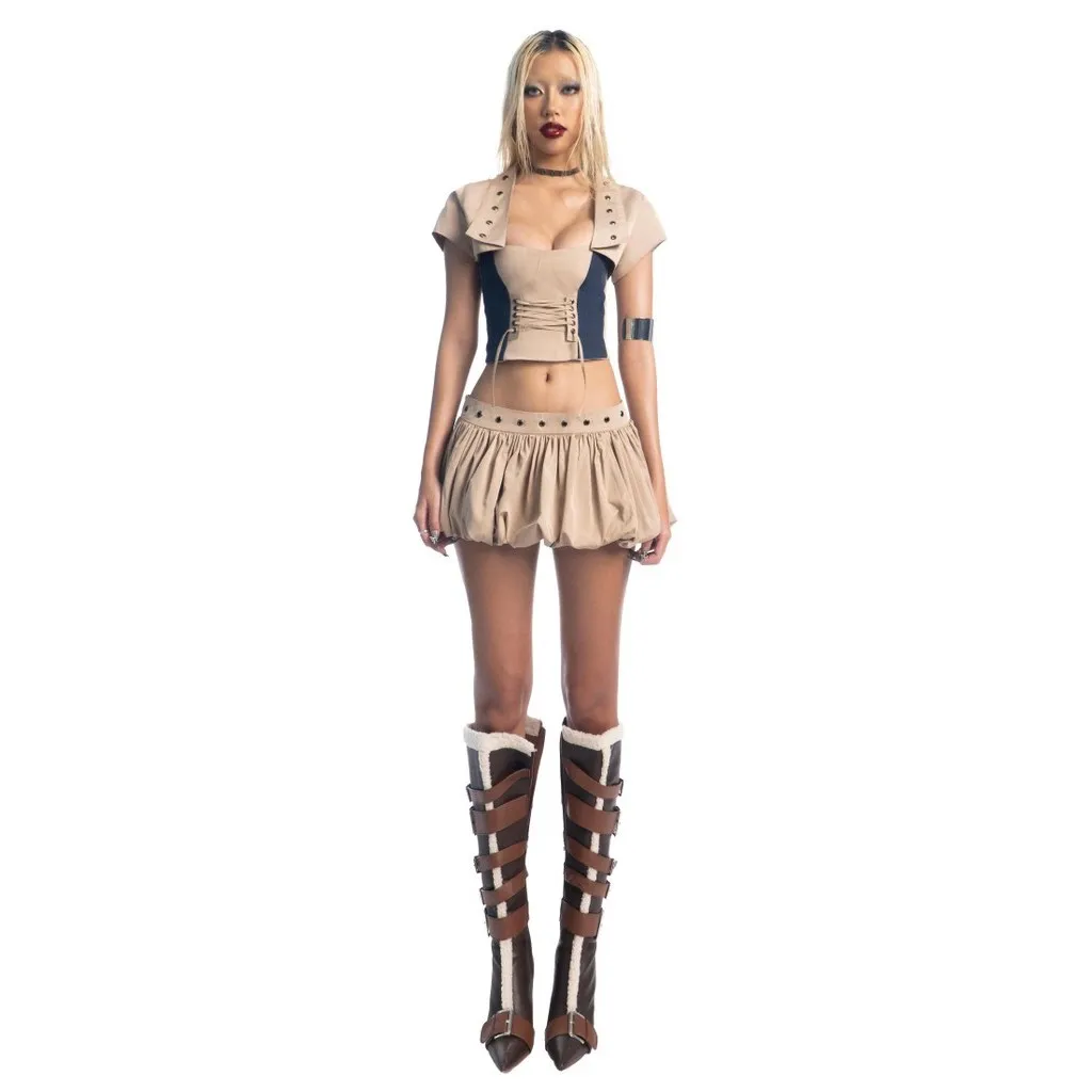 Ảnh Puzzle Puff Hem Parachute Mini Skirt - Chân váy bí vải dù đóng khoen lưng 1