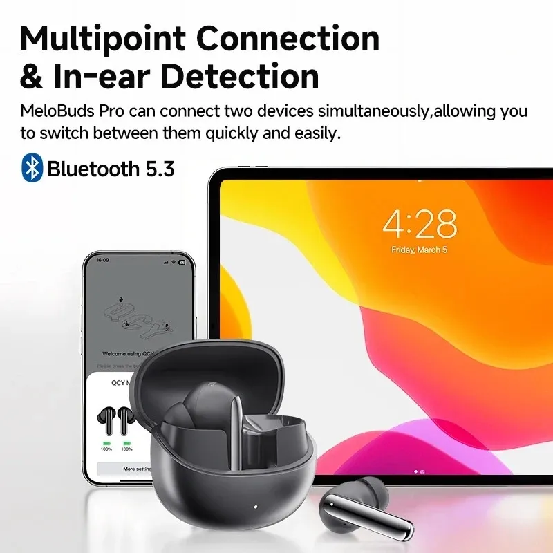 Ảnh Qcy HT08 Pro ANC Bluetooth 5.3 Tai nghe không dây 46dB Lai ANC Hi-Res LDAC Tai nghe 6 Mic Phát hiện trong tai 34H 4