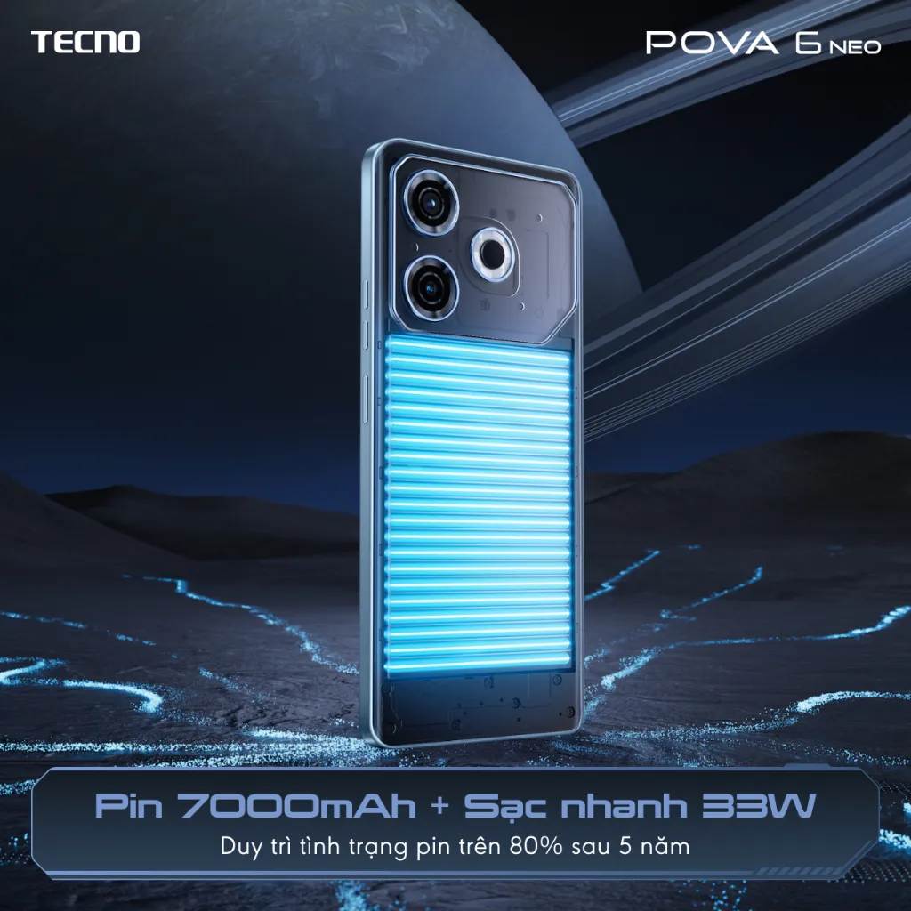 Ảnh [Quà Tặng kèm có hạn] Điện thoại Tecno Pova 6 Neo (8GB/128GB) - Helio G99 Ultimate | 7000 mAh | Sạc nhanh 33W 2