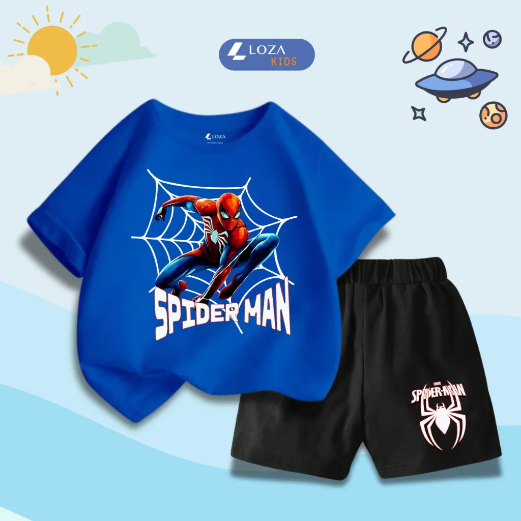 Ảnh Quần áo bé trai Mavel - Spiderman mẫu mới 2025 - Bộ cộc bé trai size từ 15-40kg Loza Kids SB335 1