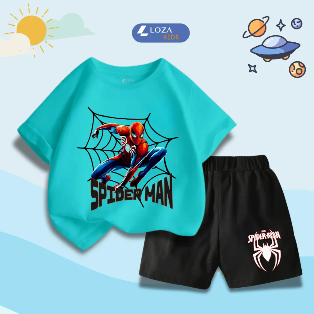 Ảnh Quần áo bé trai Mavel - Spiderman mẫu mới 2025 - Bộ cộc bé trai size từ 15-40kg Loza Kids SB335 3