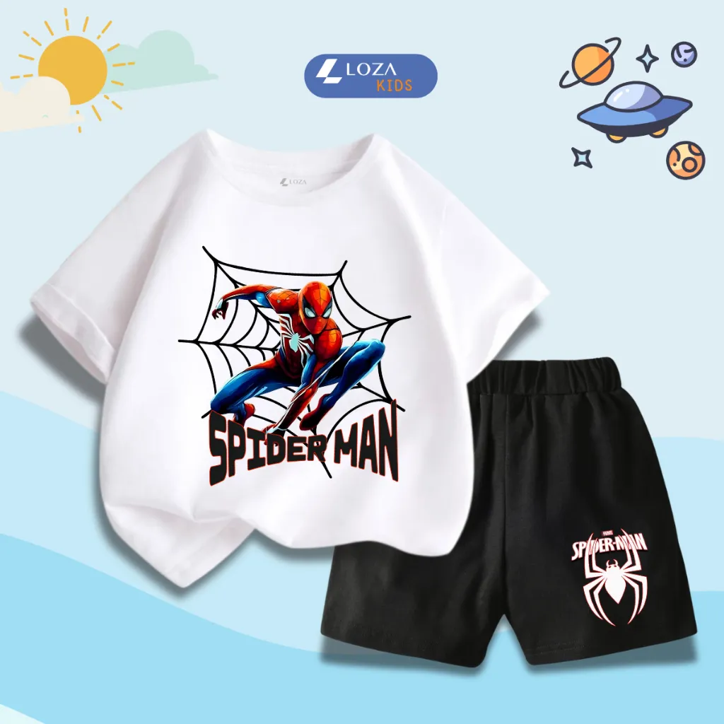 Ảnh Quần áo bé trai Mavel - Spiderman mẫu mới 2025 - Bộ cộc bé trai size từ 15-40kg Loza Kids SB335 4