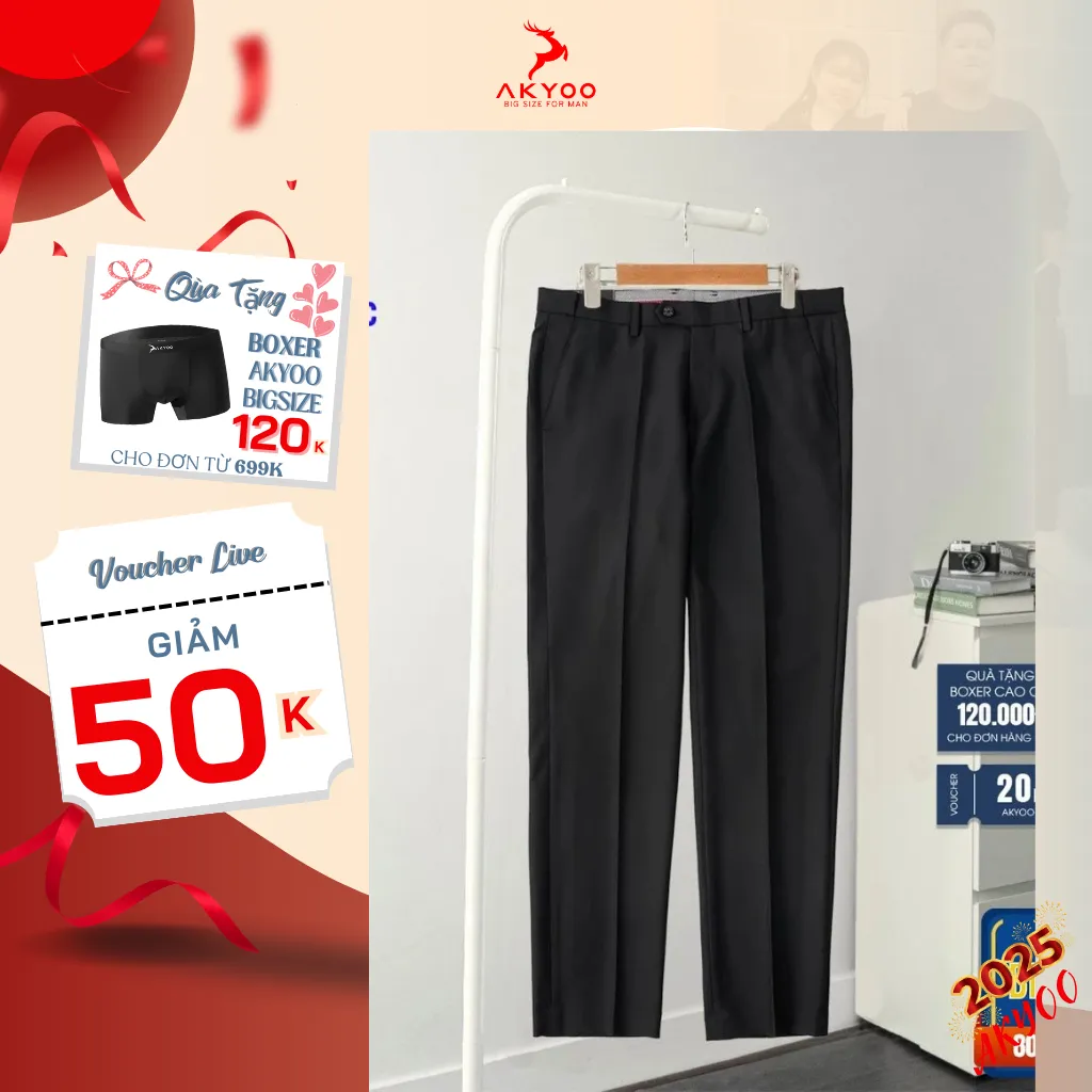 Ảnh Quần Âu Bigsize Nam 80-140KG AKYOO Cao Cấp, Chống Nhăn, Không Bai Xù - QA 22 (Combo 2 quần tiết kiệm 10%) 1